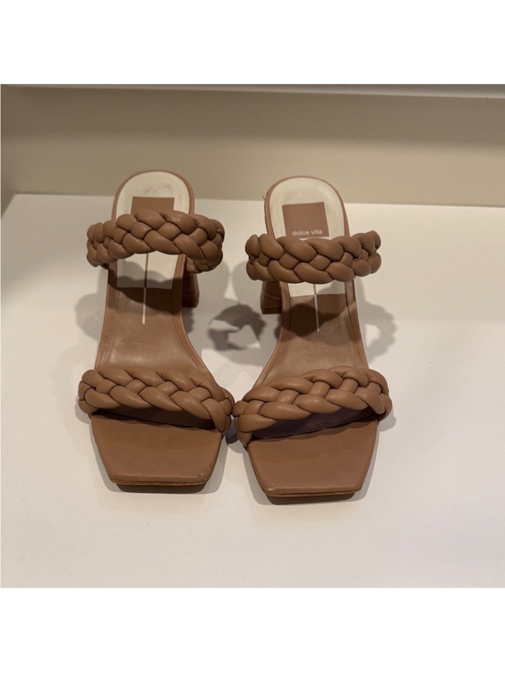 Dolce Vita Brown Braided Double-Strap Block Heel Sandals